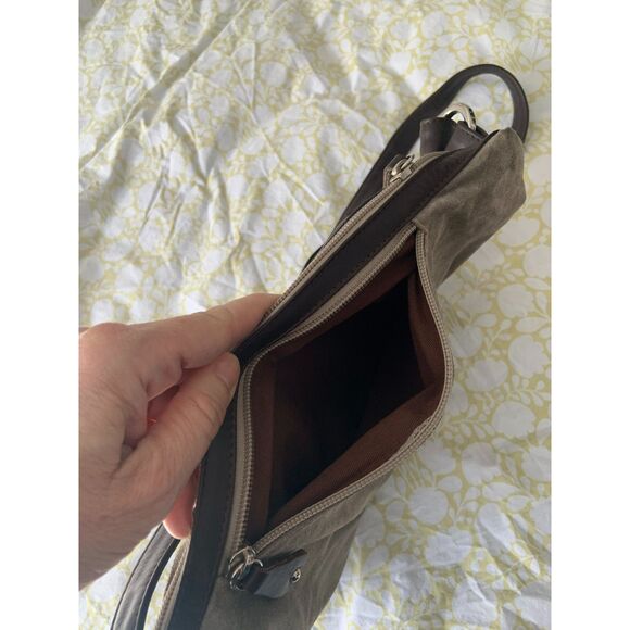 Bruno Rossi Suede Saddle Bag Taupe - Picture 12 of 14